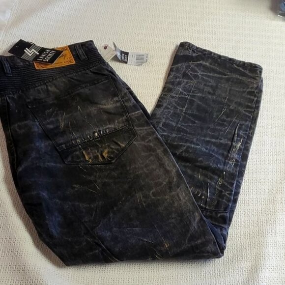 Lavish‎ Society Jet Black Gold Original Distressed Sz 40x32 Jeans w Pockets - Picture 2 of 9